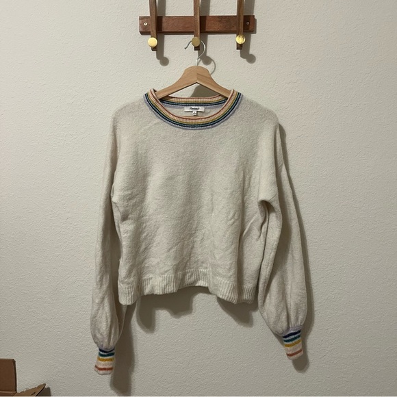 Madewell Rainbow Trim Gladwell Balloon-Sleeve Pullover Sweater - Picture 3 of 7